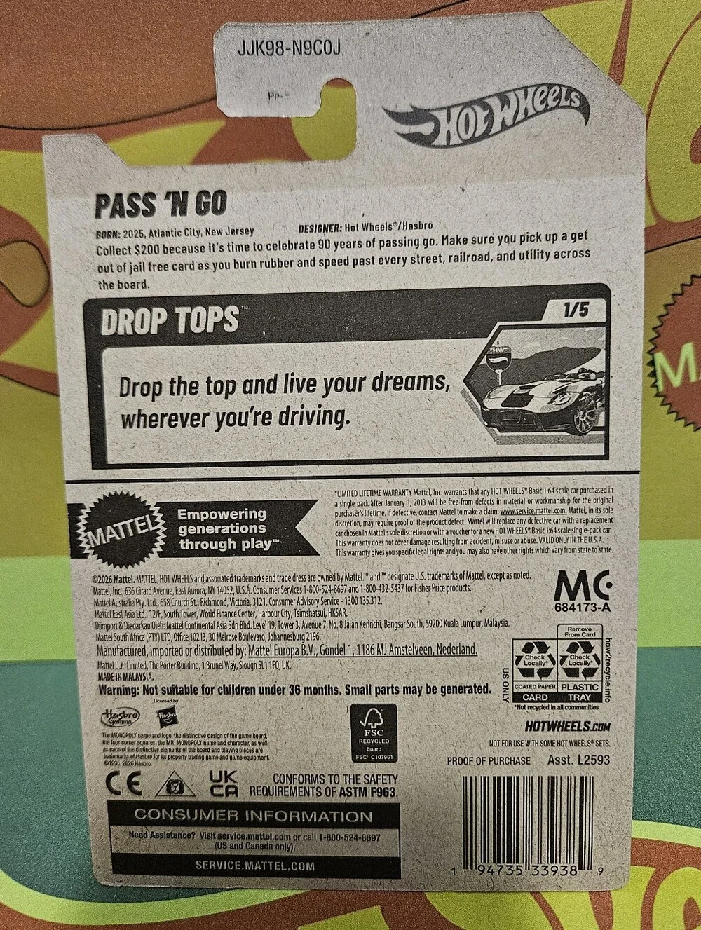 HotWheels Pass 'N Go White & Red Monopoly Edition